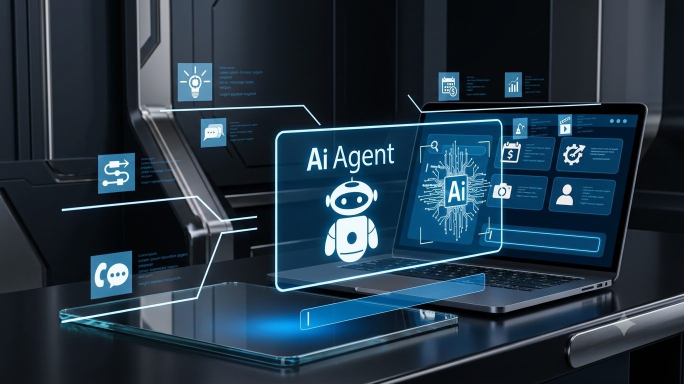 AI agent interface running on a laptop with automated task cards