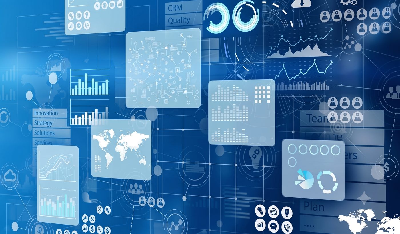 Business strategy and innovation dashboard mosaic